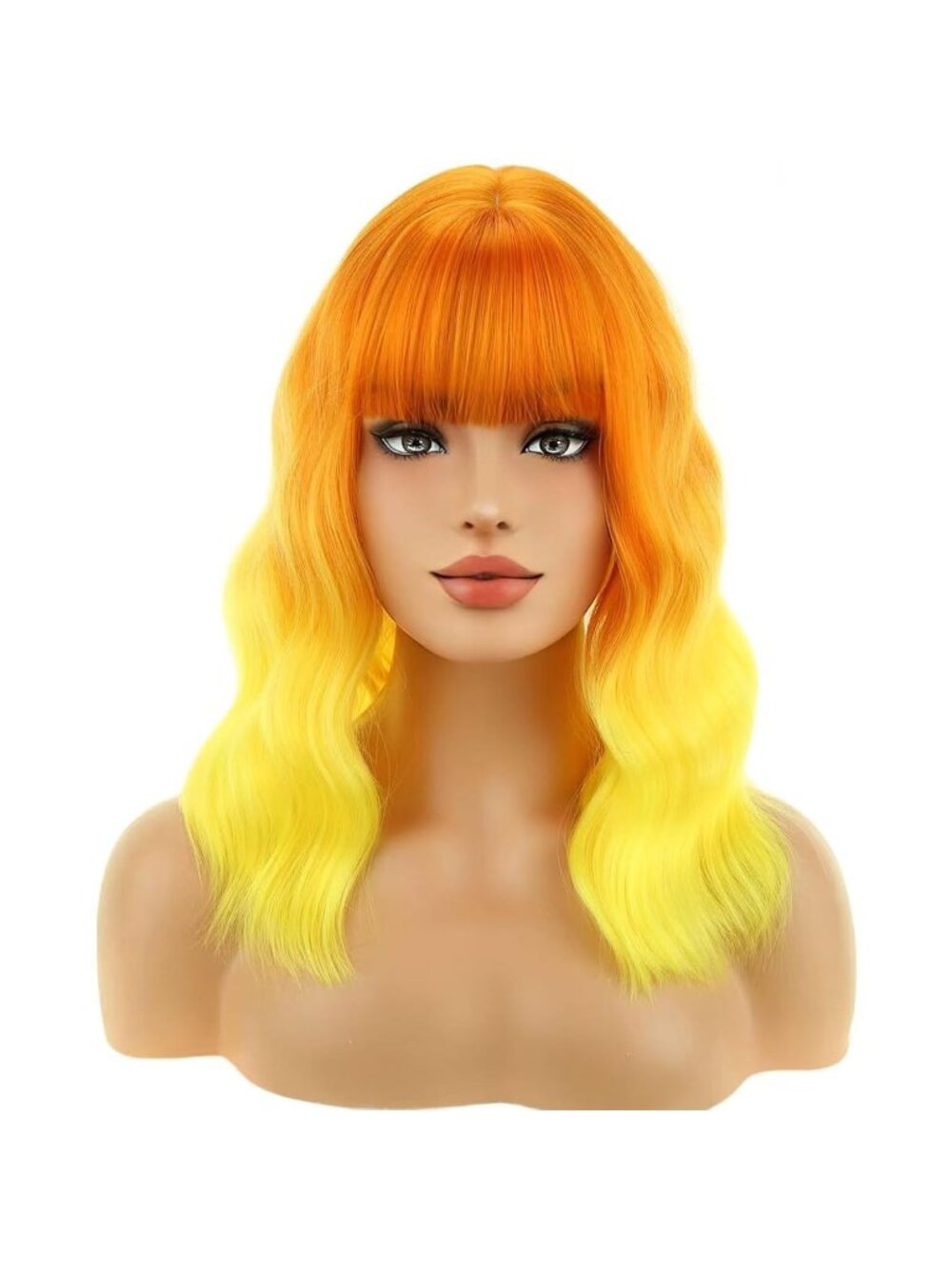 Women's Flame Fire Curly Wavy Bangs Short Heat Resistant Cosplay Synthetic Wig